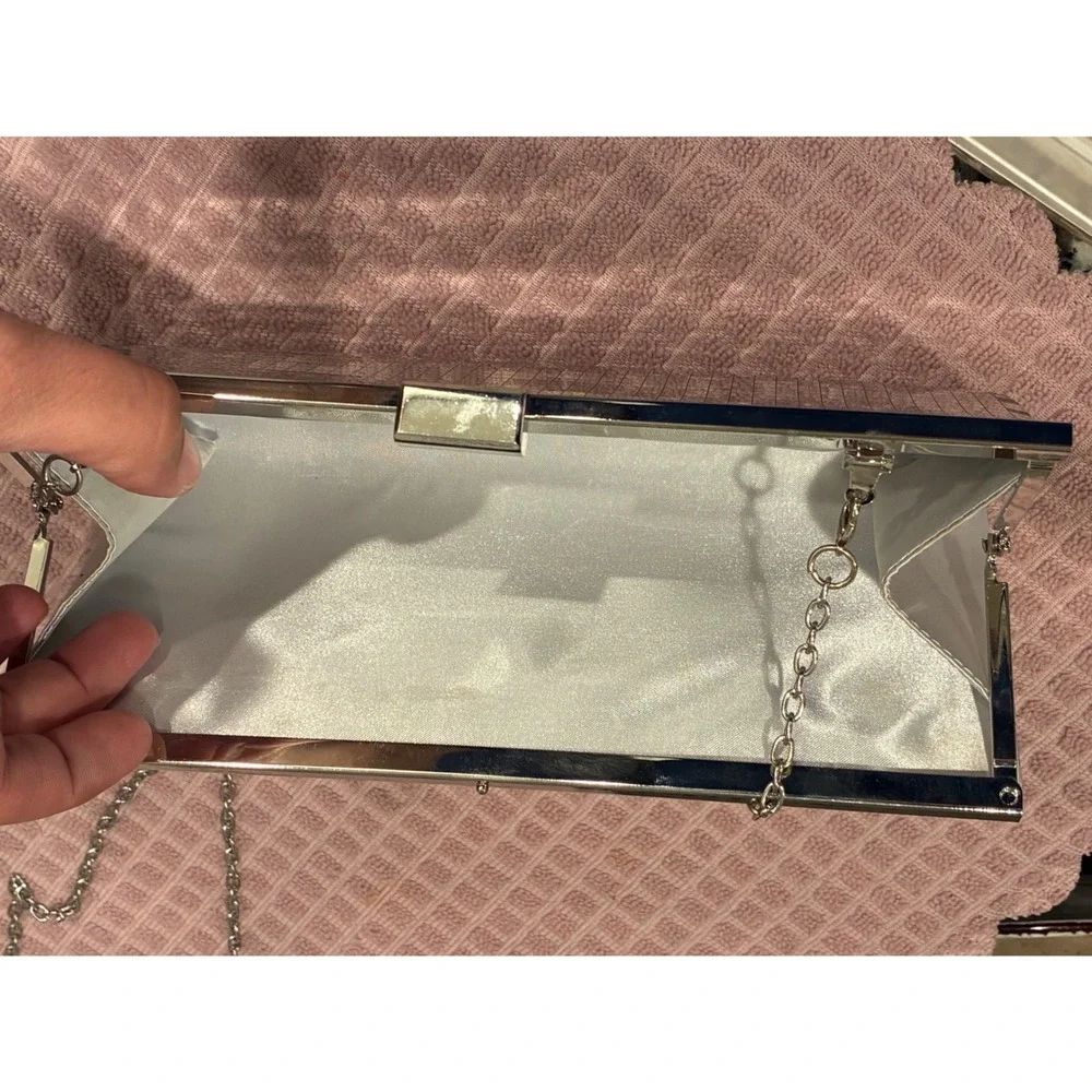 Silver Disco Ball Mirrored Mosaic Tile Clutch Bag Evening Purse Chain Strap